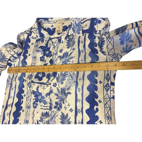 Joie Womens Small 100% Linen Shirt Top Blue White Tropical Floral button up - Picture 5 of 6